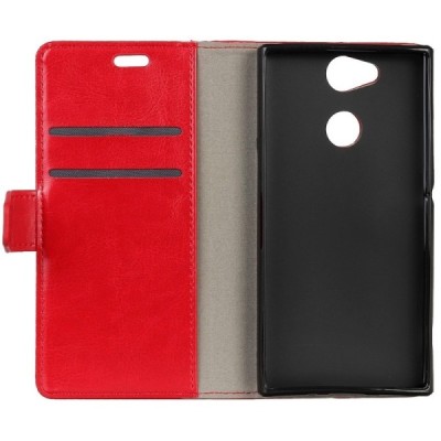 Sony Xperia XA2 (XA2 Dual) atvēramais ādas sarkans maciņš (maks) / Vacins.lv