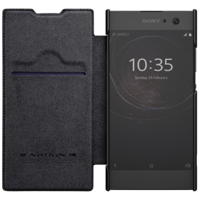 Prabangus „Nillkin“ Qin serijos juodas odinis atverčiamas Sony Xperia XA2 (XA2 Dual) dėklas - knygutė / Priedai.lt
