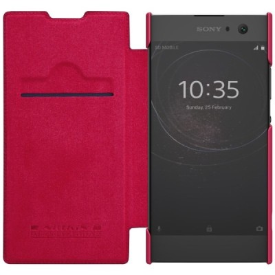 Greznais „Nillkin“ Qin sērijas ādas atvērams sarkans Sony Xperia XA2 (XA2 Dual) maciņš (maks) / Vacins.lv