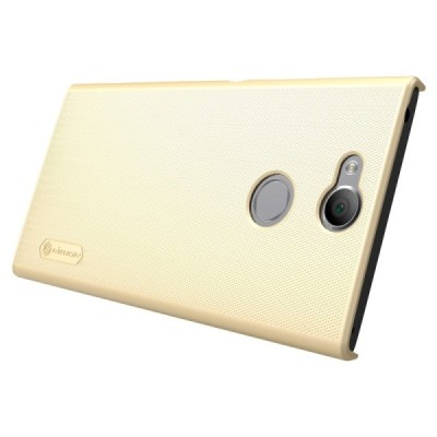 Nillkin Frosted Shield Sony Xperia XA2 (XA2 Dual) auksinis plastikinis dėklas + apsauginė ekrano plėvelė / Priedai.lt