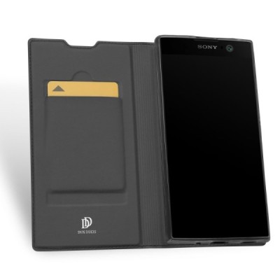 Sony Xperia XA2 (XA2 Dual) „Dux Ducis“ Skin sērijas melns ādas atvērams maciņš / Vacins.lv