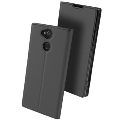 Sony Xperia XA2 (XA2 Dual) „Dux Ducis“ Skin sērijas melns ādas atvērams maciņš / Vacins.lv