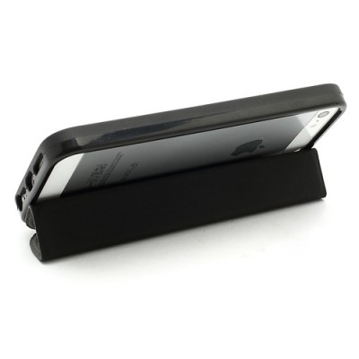 Atverčiamas juodas rėmelis (bamperis) Apple iPhone SE (5, 5s) su smart cover funkcija / Priedai.lt