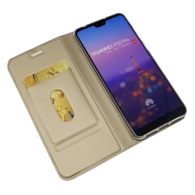 „Dux Ducis“ Skin serijos Huawei P20 Pro auksinis odinis atverčiamas dėklas / Priedai.lt