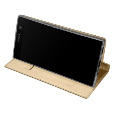 Sony Xperia XA2 (XA2 Dual) „Dux Ducis“ Skin sērijas zelta ādas atvērams maciņš / Vacins.lv