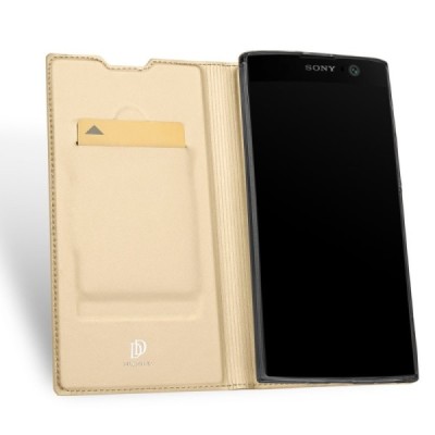 Sony Xperia XA2 (XA2 Dual) „Dux Ducis“ Skin sērijas zelta ādas atvērams maciņš / Vacins.lv