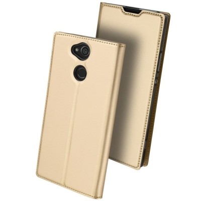 Sony Xperia XA2 (XA2 Dual) „Dux Ducis“ Skin sērijas zelta ādas atvērams maciņš / Vacins.lv