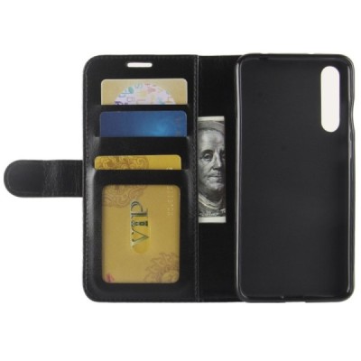 Huawei P20 Pro atverčiamas juodas odinis dėklas, knygutė - piniginė / Priedai.lt