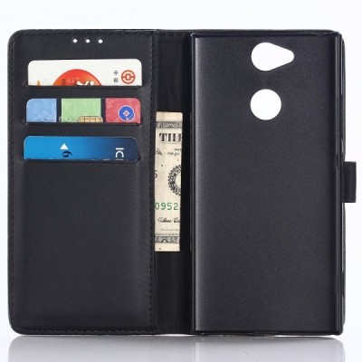 Sony Xperia XA2 (XA2 Dual) atvēramais ādas melns retro maciņš (maks) / Vacins.lv