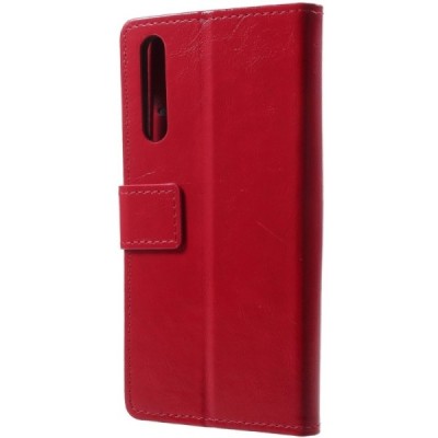 Huawei P20 Pro atverčiamas raudonas odinis dėklas, knygutė - piniginė / Priedai.lt
