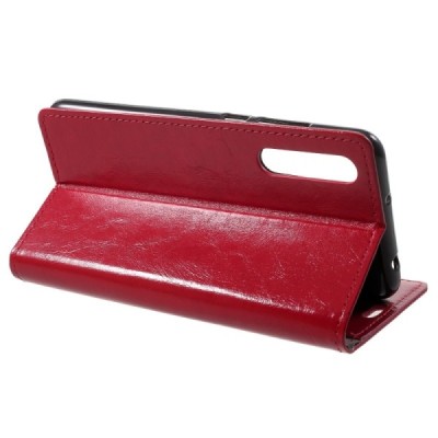 Huawei P20 Pro atverčiamas raudonas odinis dėklas, knygutė - piniginė / Priedai.lt