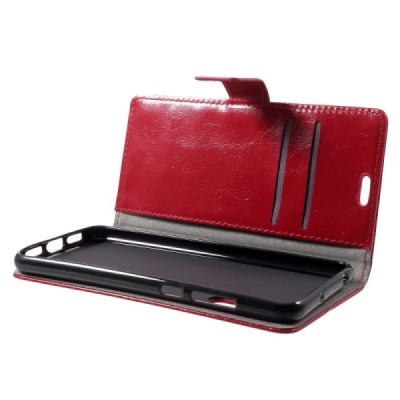 Huawei P20 Pro atverčiamas raudonas odinis dėklas, knygutė - piniginė / Priedai.lt