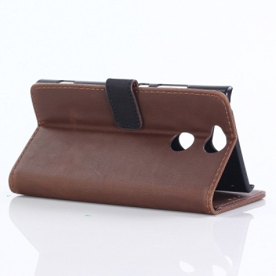 Sony Xperia XA2 (XA2 Dual) atvēramais ādas tumši brūns retro maciņš (maks) / Vacins.lv