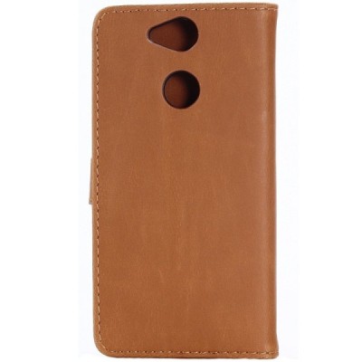 Sony Xperia XA2 (XA2 Dual) atverčiamas šviesiai rudos spalvos odinis retro dėklas - piniginė / Priedai.lt
