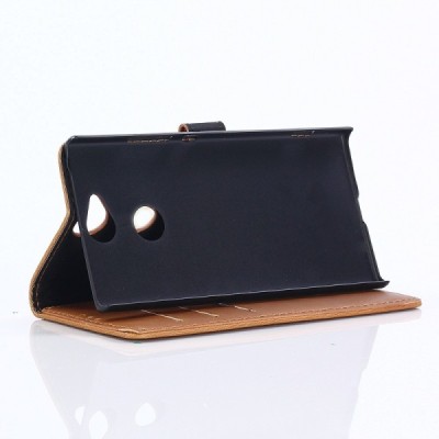 Sony Xperia XA2 (XA2 Dual) atverčiamas šviesiai rudos spalvos odinis retro dėklas - piniginė / Priedai.lt