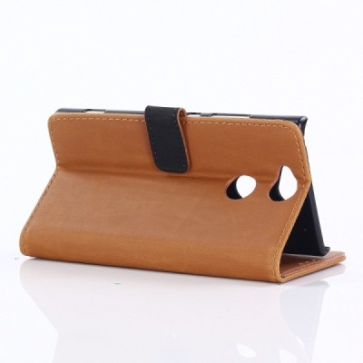 Sony Xperia XA2 (XA2 Dual) atverčiamas šviesiai rudos spalvos odinis retro dėklas - piniginė / Priedai.lt