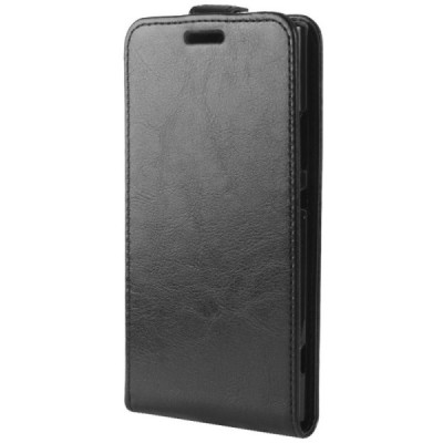 Sony Xperia XA2 (XA2 Dual) ādas vertikāli atvēramais melns futrālis / Vacins.lv