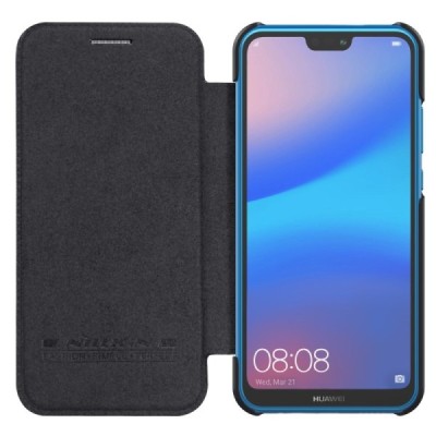 Greznais „Nillkin“ Qin sērijas ādas atvērams melns Huawei P20 Lite (Nova 3e) maciņš (maks) / Vacins.lv
