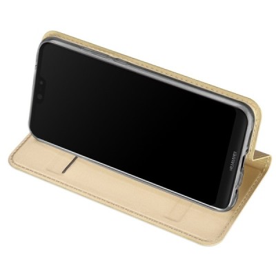 Huawei P20 Lite (Nova 3e) „Dux Ducis“ Skin sērijas zelta ādas atvērams maciņš / Vacins.lv
