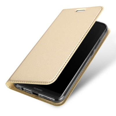 Huawei P20 Lite (Nova 3e) „Dux Ducis“ Skin sērijas zelta ādas atvērams maciņš / Vacins.lv