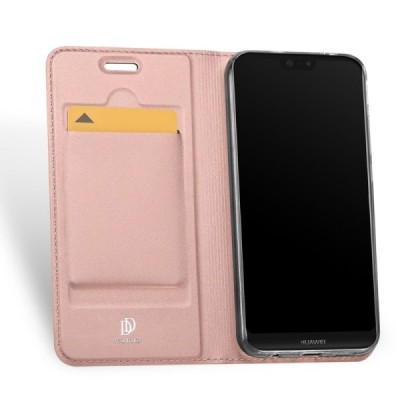 Huawei P20 Lite (Nova 3e) „Dux Ducis“ Skin sērijas rozs ādas atvērams maciņš / Vacins.lv
