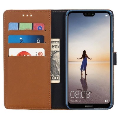 Huawei P20 Lite (Nova 3e) atvēramais ādas gaiši brūns retro maciņš (maks) / Vacins.lv