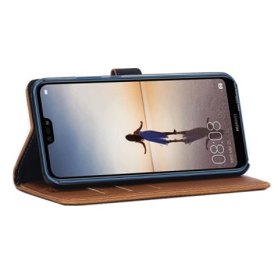 Huawei P20 Lite (Nova 3e) atvēramais ādas gaiši brūns retro maciņš (maks) / Vacins.lv