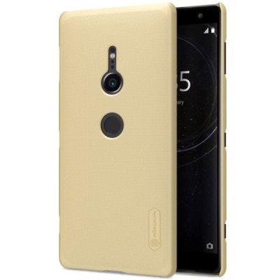 Nillkin Frosted Shield Sony Xperia XZ2 auksinis plastikinis dėklas + apsauginė ekrano plėvelė / Priedai.lt