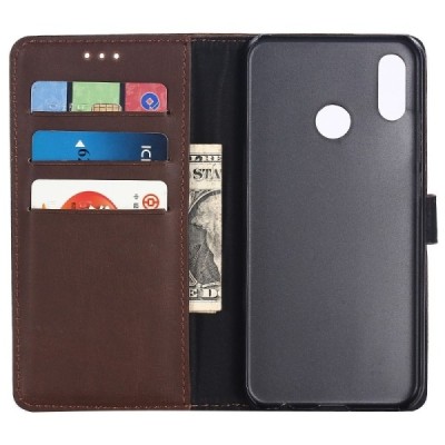 Huawei P20 Lite (Nova 3e) atvēramais ādas tumši brūns retro maciņš (maks) / Vacins.lv