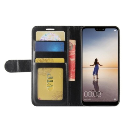 Huawei P20 Lite (Nova 3e) atvēramais ādas melns maciņš, grāmata (maks) / Vacins.lv