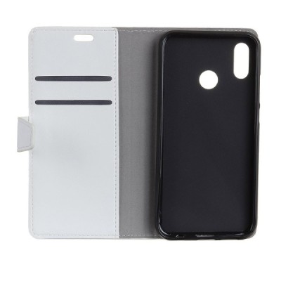 Huawei P20 Lite (Nova 3e) atverčiamas baltas odinis dėklas, knygutė - piniginė / Priedai.lt