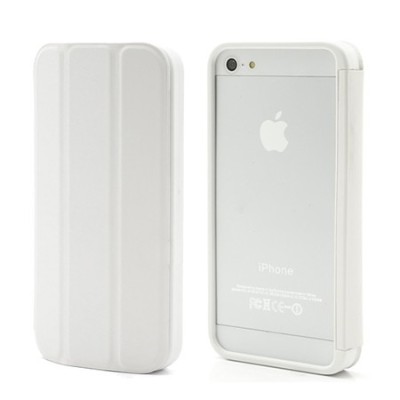 Atverčiamas baltas rėmelis (bamperis) Apple iPhone SE (5, 5s) su smart cover funkcija / Priedai.lt
