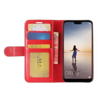 Huawei P20 Lite (Nova 3e) atvēramais ādas sarkans maciņš, grāmata (maks) / Vacins.lv