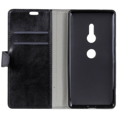 Sony Xperia XZ2 atvēramais ādas melns maciņš (maks) / Vacins.lv