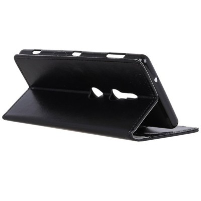 Sony Xperia XZ2 atvēramais ādas melns maciņš (maks) / Vacins.lv