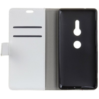 Sony Xperia XZ2 atvēramais ādas balts maciņš (maks) / Vacins.lv