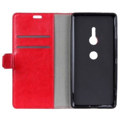 Sony Xperia XZ2 atverčiamas raudonas odinis dėklas - piniginė / Priedai.lt
