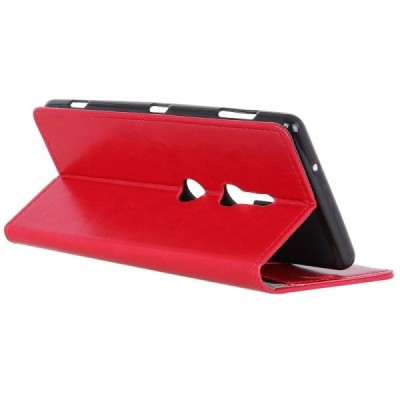 Sony Xperia XZ2 atverčiamas raudonas odinis dėklas - piniginė / Priedai.lt