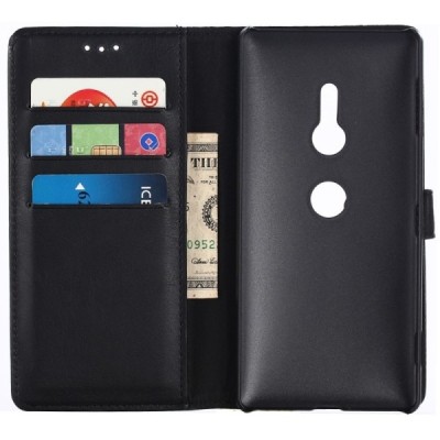 Sony Xperia XZ2 atvēramais ādas melns retro maciņš (maks) / Vacins.lv