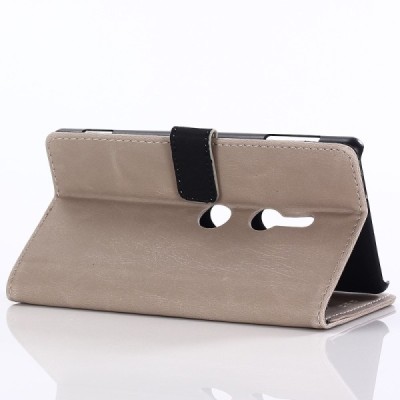 Sony Xperia XZ2 atverčiamas smėlio spalvos odinis retro dėklas - piniginė / Priedai.lt