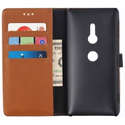 Sony Xperia XZ2 atvēramais ādas gaiši brūns retro maciņš (maks) / Vacins.lv