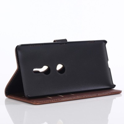 Sony Xperia XZ2 atvēramais ādas tumši brūns retro maciņš (maks) / Vacins.lv