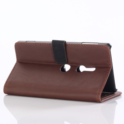 Sony Xperia XZ2 atvēramais ādas tumši brūns retro maciņš (maks) / Vacins.lv