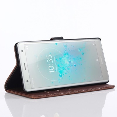Sony Xperia XZ2 atvēramais ādas tumši brūns retro maciņš (maks) / Vacins.lv
