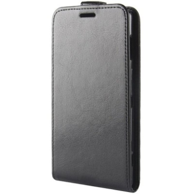 Sony Xperia XZ2 ādas vertikāli atvēramais melns futrālis / Vacins.lv
