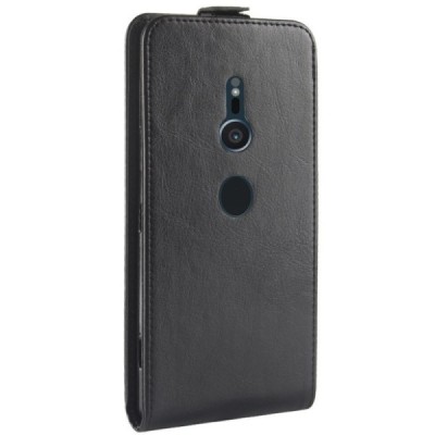 Sony Xperia XZ2 vertikaliai (žemyn) atverčiamas juodas odinis dėklas / Priedai.lt