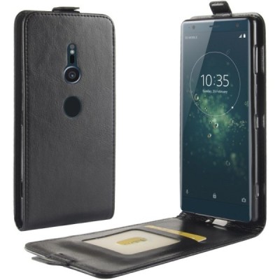 Sony Xperia XZ2 vertikaliai (žemyn) atverčiamas juodas odinis dėklas / Priedai.lt