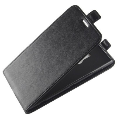 Sony Xperia XZ2 vertikaliai (žemyn) atverčiamas juodas odinis dėklas / Priedai.lt