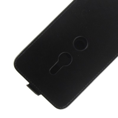 Sony Xperia XZ2 vertikaliai (žemyn) atverčiamas juodas odinis dėklas / Priedai.lt