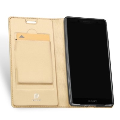 „Dux Ducis“ Skin serijos Sony Xperia XZ2 Compact auksinis odinis atverčiamas dėklas / Priedai.lt